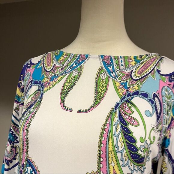 Donna Morgan Multicolor Paisley Print long sleeve Dress size 4 - Picture 2 of 14